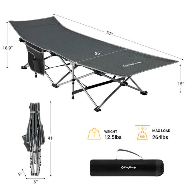 KingCamp Oversized Heavy Duty Camping Cot KC2026 - Black / Grey