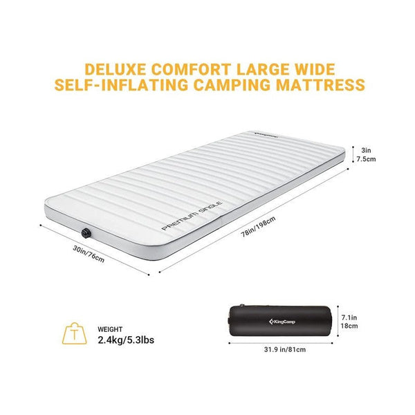 KingCamp PREMIUM SINGLE Self Inflating Pad White/Grey KM2001